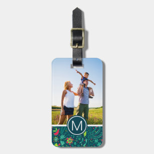 Custom Photo & Monogram Floral pattern with birds Luggage Tag