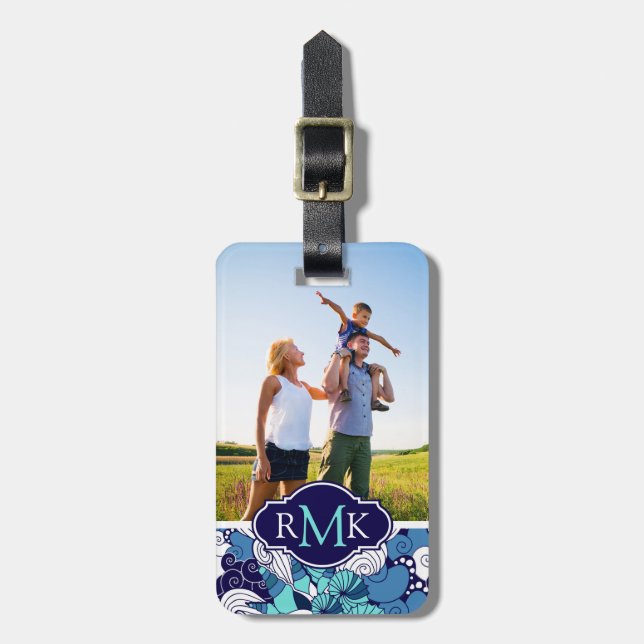 Custom Photo & Monogram Funky Seashell Pattern Luggage Tag (Front Vertical)