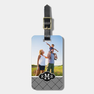 Custom Photo & Monogram Geometric checked texture Luggage Tag