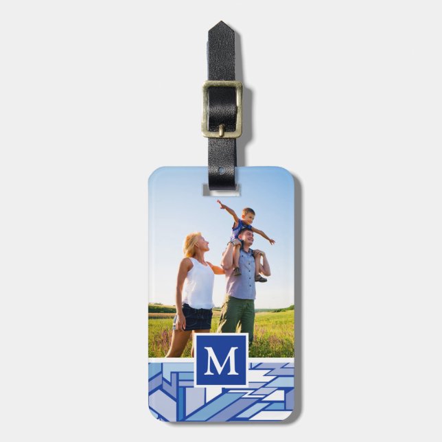 Custom Photo & Monogram Geometric pattern 2 Luggage Tag (Front Vertical)