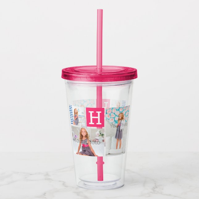 Custom Photo Monogram Initial Letter Personalised Acrylic Tumbler (Front)