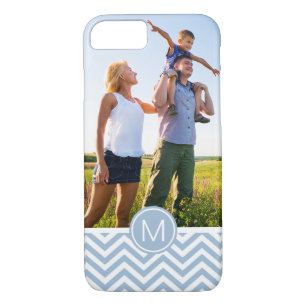 Custom Photo & Monogram Light Blue Chevron iPhone 8/7 Case