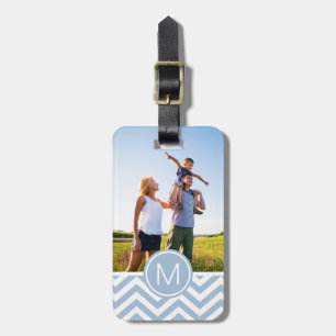 Custom Photo & Monogram Light Blue Chevron Luggage Tag