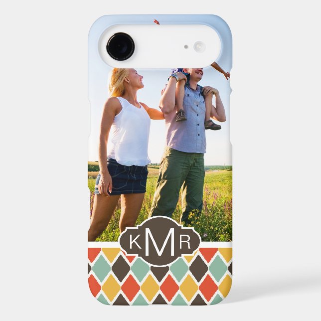 Custom Photo & Monogram Modern Ikat Tribal Pattern Case-Mate iPhone Case (Back)