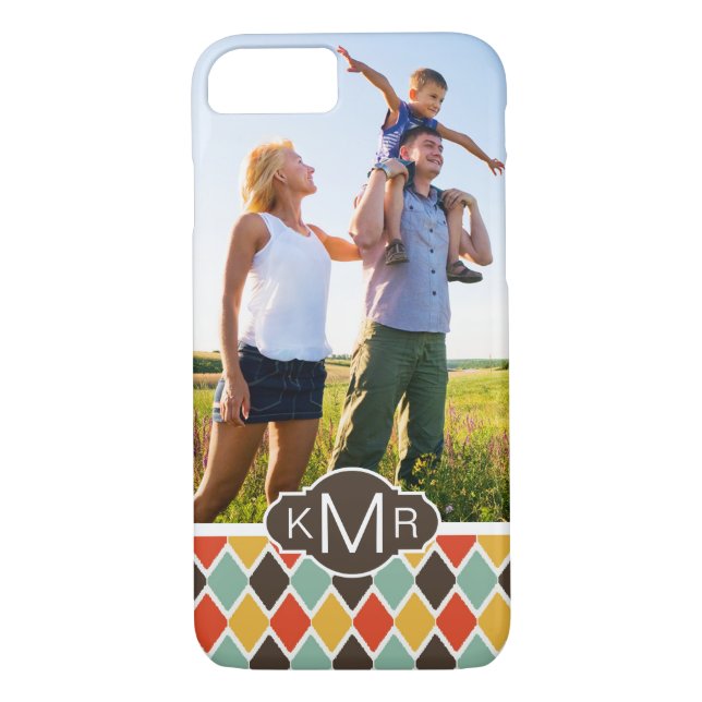 Custom Photo & Monogram Modern Ikat Tribal Pattern Case-Mate iPhone Case (Back)