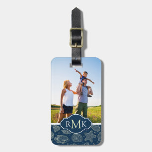 Custom Photo & Monogram Ocean Inhabitants Pattern Luggage Tag
