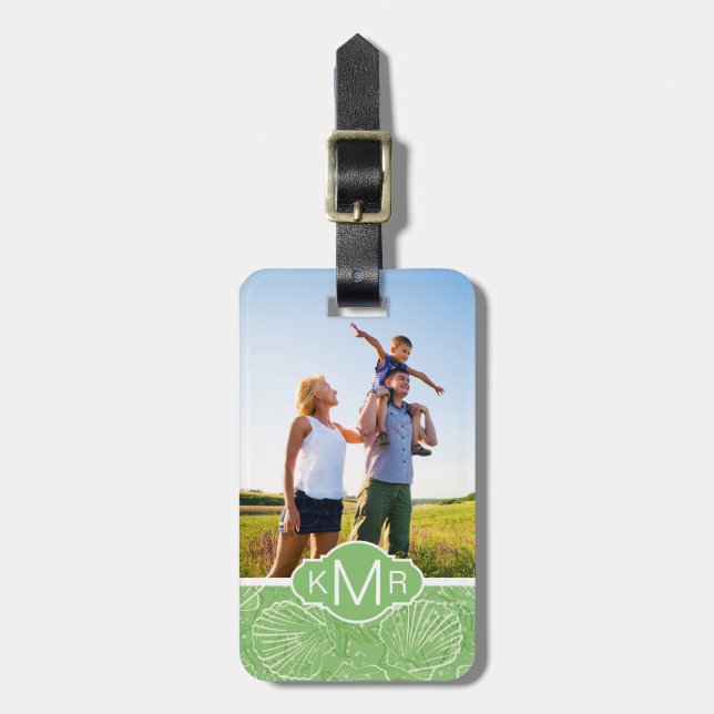 Custom Photo & Monogram Outline seashells Luggage Tag (Front Vertical)
