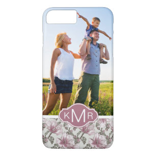Custom Photo & Monogram Pink Hibiscus Flowers iPhone 8 Plus/7 Plus Case
