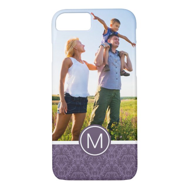 Custom Photo & Monogram Purple floral wallpaper 2 Case-Mate iPhone Case (Back)