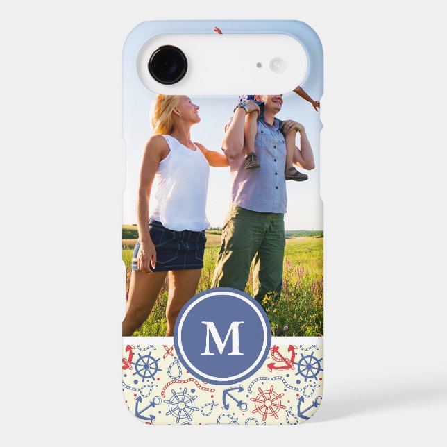 Custom Photo & Monogram Red and Navy with Anchor Case-Mate iPhone Case (Back)