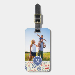 Custom Photo & Monogram Red and Navy with Anchor Luggage Tag