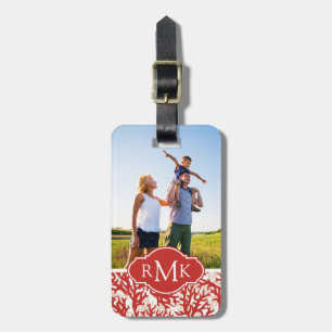 Custom Photo & Monogram Red Coral Pattern 2 Luggage Tag