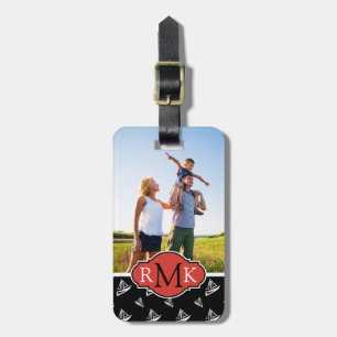Custom Photo & Monogram Sketchy Sailboat Pattern Luggage Tag