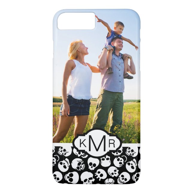 Custom Photo & Monogram Skulls in Black Pattern Case-Mate iPhone Case (Back)