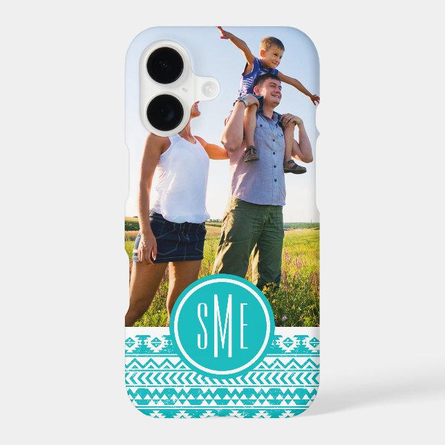 Custom Photo & Monogram Teal Aztec Tribal Pattern (Back)