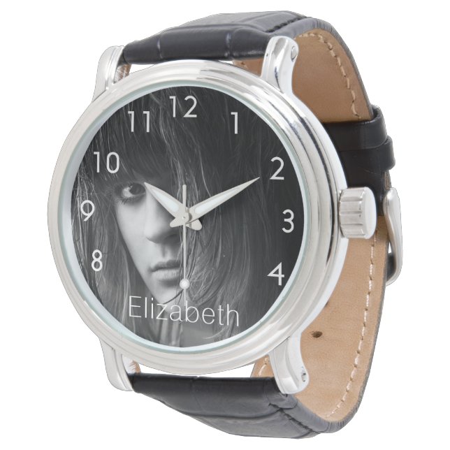 Custom photo monogrammed woman girl watch (Angled)