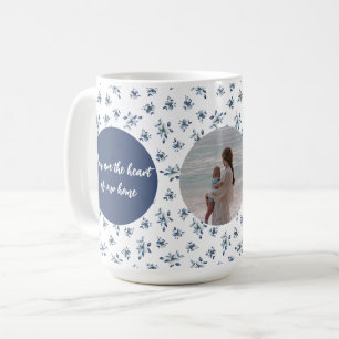 Custom Photo Mug with Blue Flowers   Personalized 
