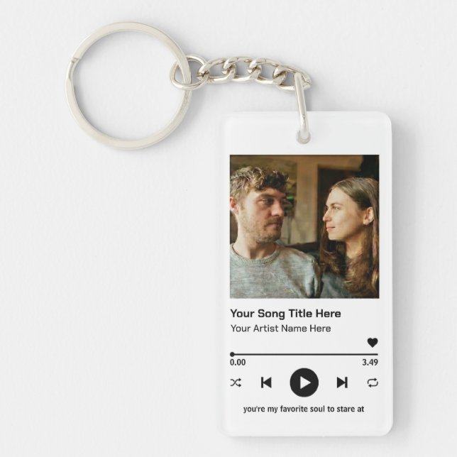 Custom Photo Music Player Personalised Song Gift Key Ring (Front)