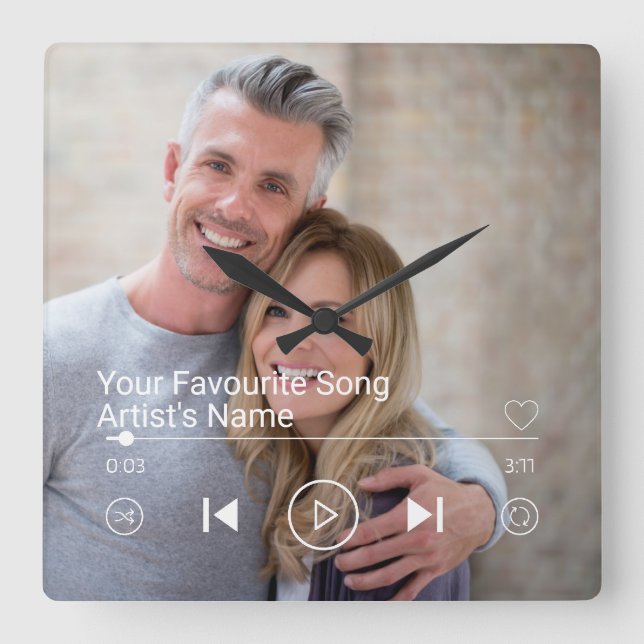 Custom Photo & Music Playlist Square Wall Clock (Front)