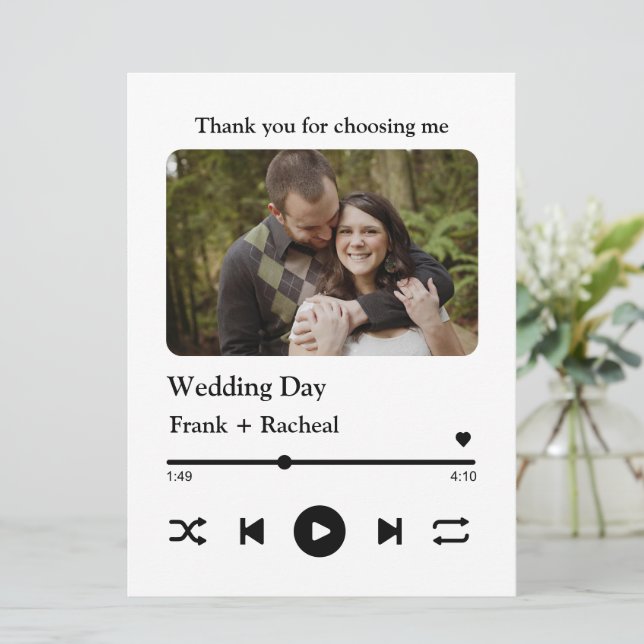 Custom photo music song playlist for couples card (Standing Front)