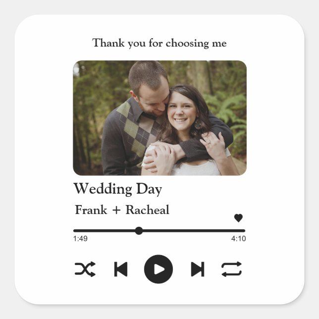Custom photo music song playlist for couples square sticker (Front)
