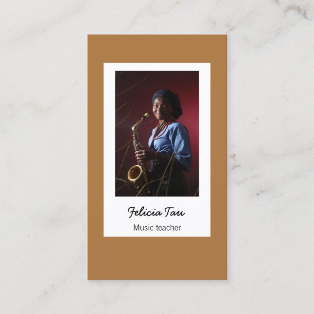 Custom photo musician brown business card (Front)
