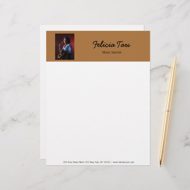 Custom photo musician brown custom letterhead (Front/Back In Situ)