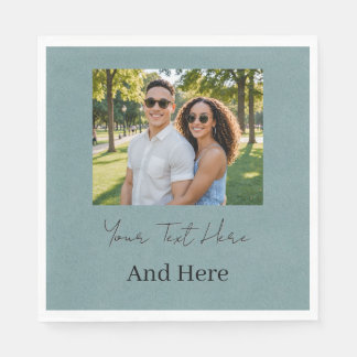 Custom Photo Muted Blue Engagement Party Napkins 