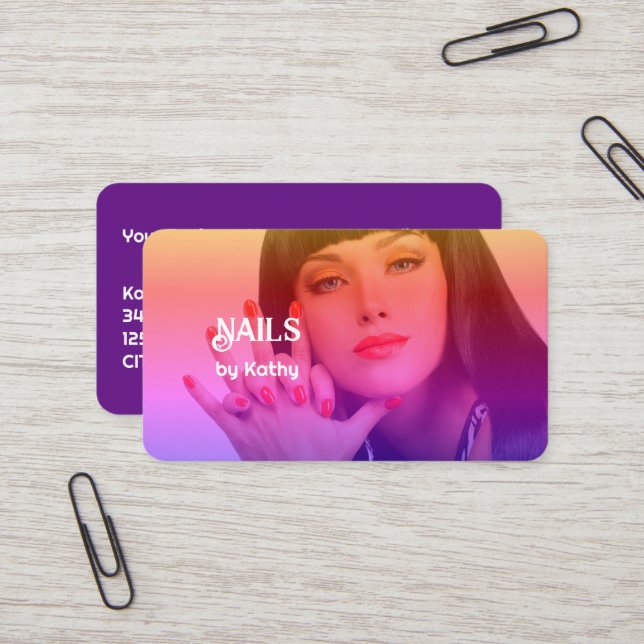 Custom Photo Nail Technician Business Card (Front/Back In Situ)