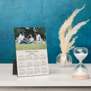 Custom Photo Name 2027 Calendar Beige Desktop Plaque