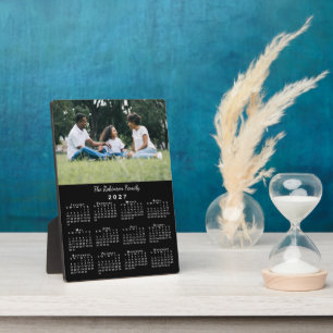 Custom Photo Name 2027 Calendar Black Desktop Plaque