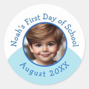 Custom Photo Name add Year First Day of School Classic Round Sticker