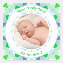 Custom Photo Name Age Blue Green Birthday Star