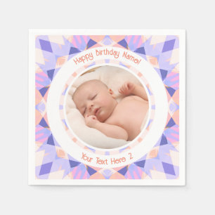 Custom Photo Name Age Pink Purple Birthday Star Napkin