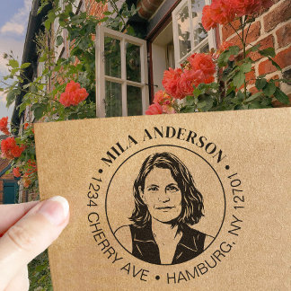 Custom Photo, Name and Return Wood Address  Rubber Stamp