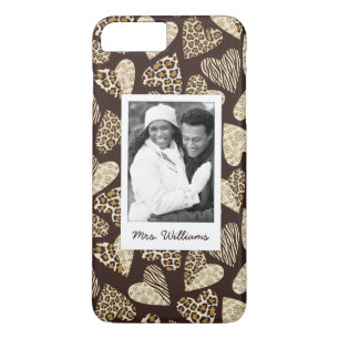 Custom Photo & Name Animal skin with hearts iPhone 8 Plus/7 Plus Case
