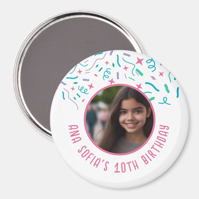Custom Photo Name Any Age Confetti Birthday  Magnet (Front/Back)