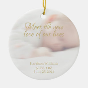 Custom photo name Baby Birth Announcement Ceramic Ornament