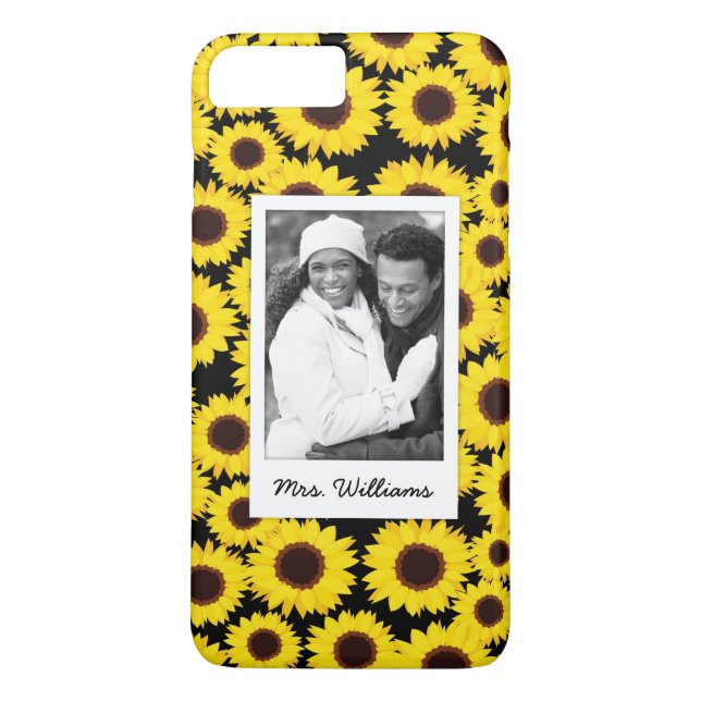 Custom Photo & Name Background with sunflowers Case-Mate iPhone Case (Back)