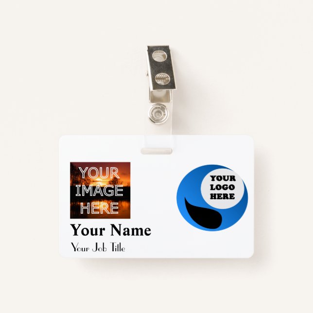 Custom Photo Name Badge Template ID Badge (Front with Clip)