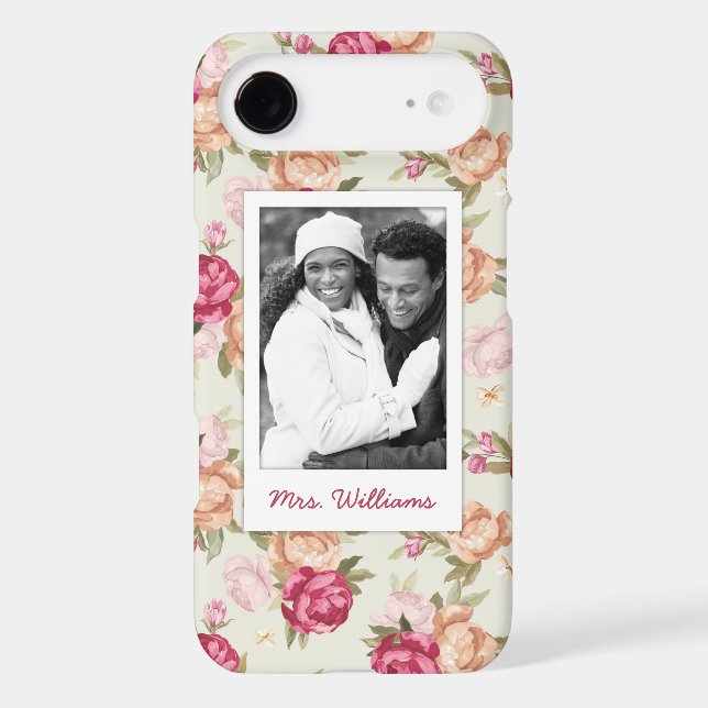 Custom Photo & Name Beautiful Peony Pattern Case-Mate iPhone Case (Back)