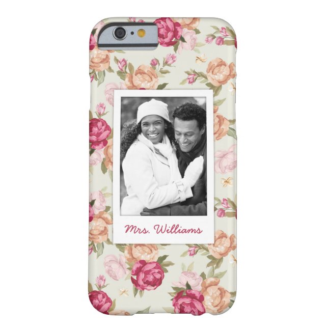 Custom Photo & Name Beautiful Peony Pattern Case-Mate iPhone Case (Back)