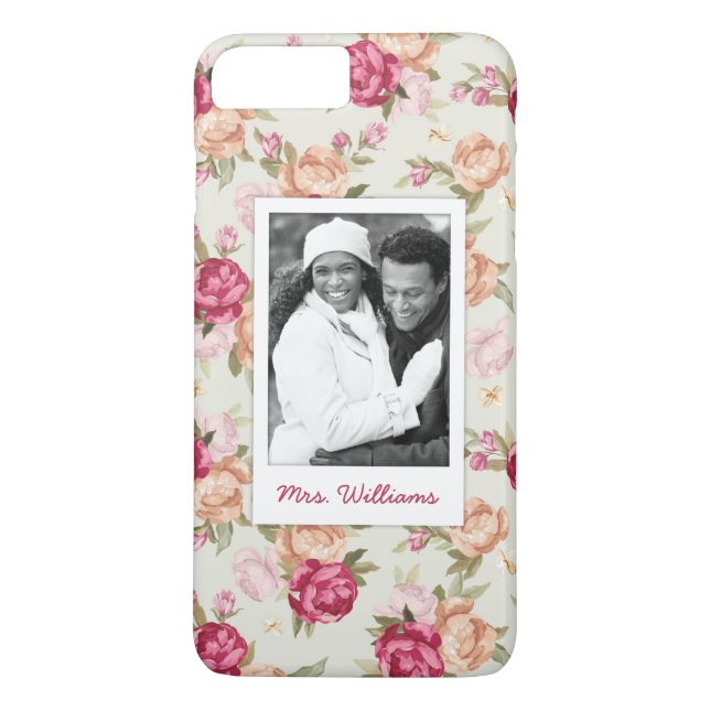 Custom Photo & Name Beautiful Peony Pattern Case-Mate iPhone Case (Back)