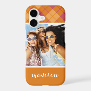 Custom Photo & Name Bias Plaid in Orange and Pink