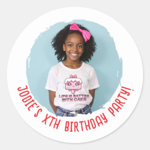 Custom Photo Name Birthday Party Any Age Classic Round Sticker