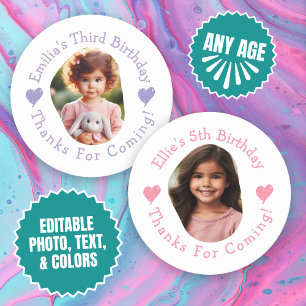 Custom Photo Name Birthday Thank You Favours Classic Round Sticker