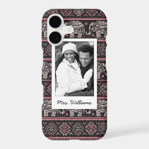 Custom Photo & Name Black Ethnic Elephant Pattern