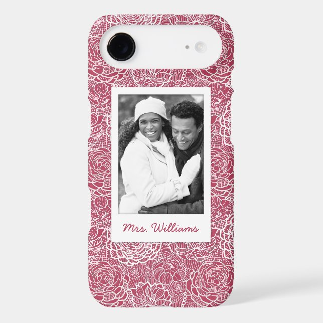 Custom Photo & Name Blue lace flowers pattern Case-Mate iPhone Case (Back)