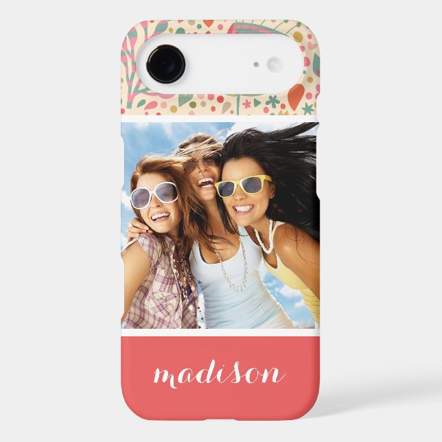 Custom Photo & Name Bright floral pattern Case-Mate iPhone Case (Back)