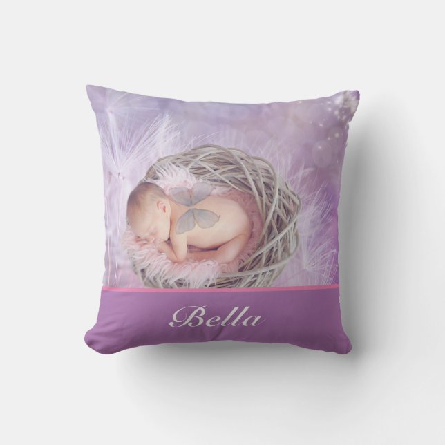 Custom Photo & Name Butterfly Pattern Cushion (Front)